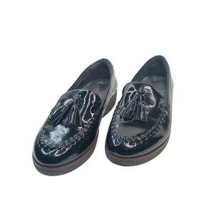 FitFlop Petrina Black Patent Leather Tassel Loafers Womens 8.5 Q66-001